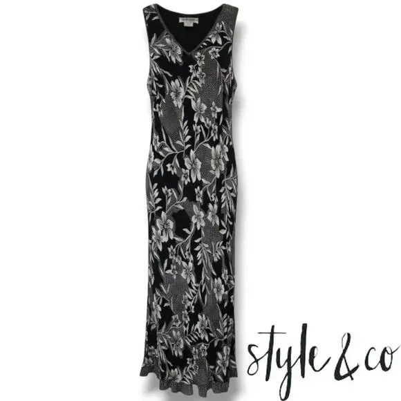 Style & Co Collection Petite Black Floral Maxi Dress – Size 10P gently used - Picture 8 of 8
